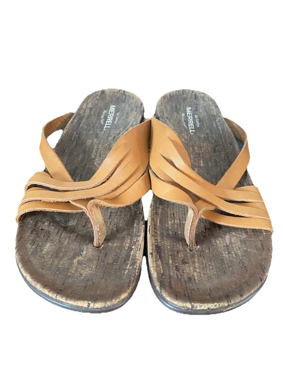 Merrell Shoes - Merrell Tan Leather Multi-Strap Thong Sandals Women’s Size 8
